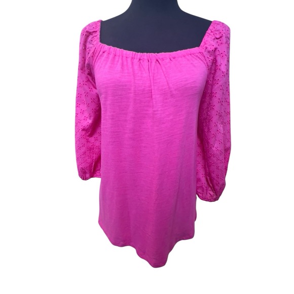 Sanctuary Tops - Sanctuary Eyelet 3/4 Puff Sleeve Top Size XL Fuchsia Tunic Style XT2450K6 Casual